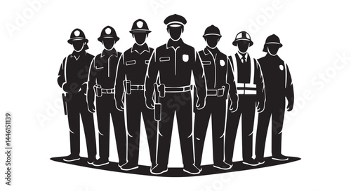  Public Service Workers, Emergency and Law Enforcement Icons, Police, Firefighter, and Safety Personnel 