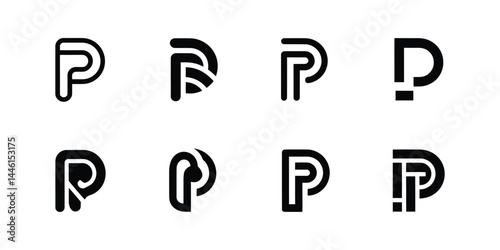 Collection of modern minimalist initial letter P logos on solid white background
