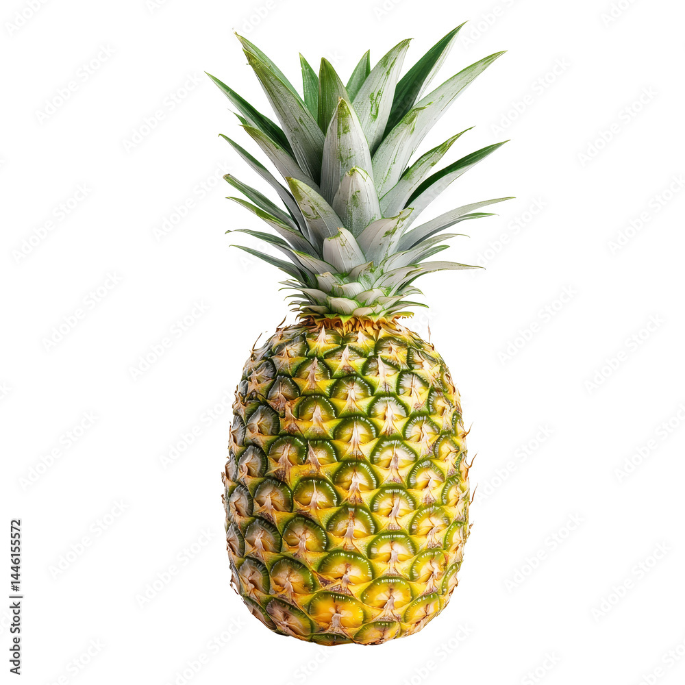 Fototapeta premium Fresh ripe pineapple on a transparent background showcasing vibrant color and tropical appeal for culinary enjoyment, Ripe pineapple isolated on transparent background