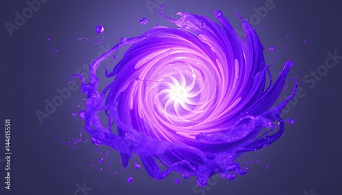 Abstract Swirling Purple Liquid Vortex Against Dark Backdrop with Central White Glowing Light Dynamic Fluid Art Illustration Fantasy Shape Creative Decorative Effect Image