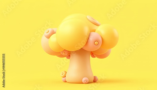 Obraz na płótnie Abstract Yellow Mushroom with Pink Accents in 3D Render Against a Vibrant Yellow Background for Playful Decorative Purposes and Digital Illustrations w salonie