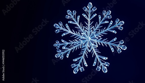 Obraz na płótnie Detailed Macro Photograph of Blue Snowflake Against Dark Background Beautiful Winter Ice Crystal Ornament Perfect for Christmas Decorations and Holiday Themed Contents w salonie