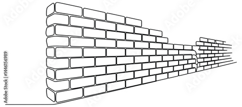 Brick Wall Line Drawing, Minimalist Construction Sketch Design.
