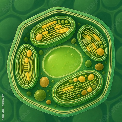 3D Cross-Section of Plant Cell Highlighting Chloroplasts