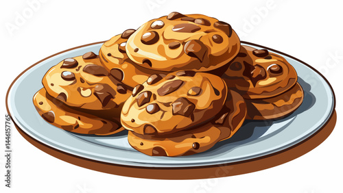 Freshly baked cookies, warm and full of gooey chocolate.
Neatly arranged on a white plate with soft shadows.
A comforting and delicious visual for digital art.
Isolated cleanly, ready for vector appli