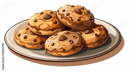 Freshly baked cookies, warm and full of gooey chocolate.
Neatly arranged on a white plate with soft shadows.
A comforting and delicious visual for digital art.
Isolated cleanly, ready for vector appli