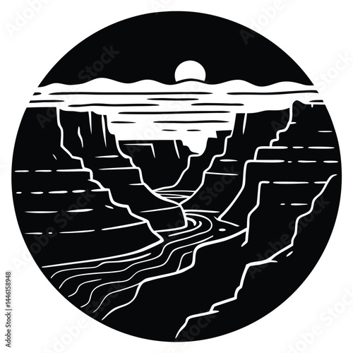 Grand Canyon National Park Black and White Illustration