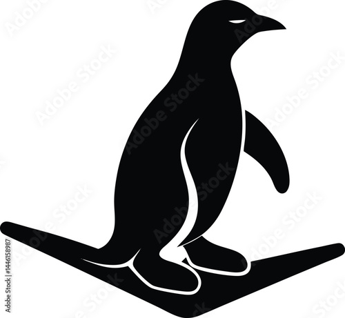 silhouette of a penguin sliding on ice 