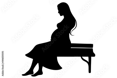 Silhouette of pregnant woman with dress long hair on a white background, pregnancy, pregnant, woman, silhouette, dress, long hair, mother, motherhood, baby, expecting, maternity, family, prenatal