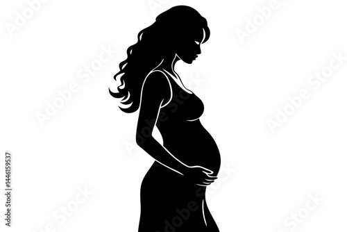 Pregnant woman silhouette with long wavy hair and sleeves vector illustration, pregnant, pregnancy, woman, silhouette, mother, long hair, wavy hair, sleeve, dress, clothing, maternal, maternity