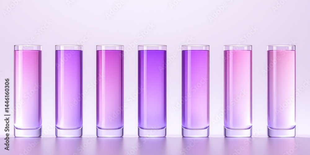 Seven Glasses Filled With Gradient Purple Liquid Seven Glasses Filled With Gradient Purple Liquid