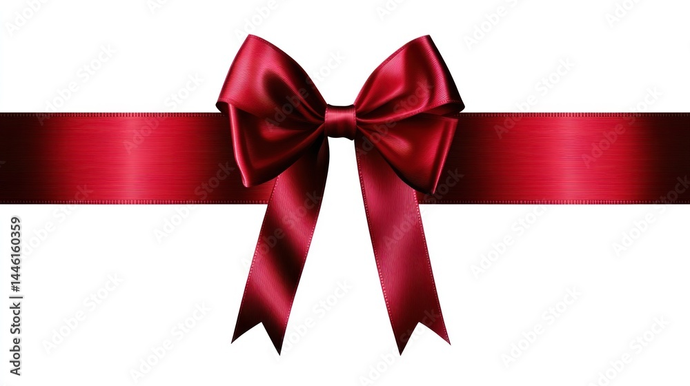 Elegant red satin ribbon with bow. A sophisticated, wide horizontal ribbon with a deep crimson satin bow. The ribbon and bow are well-defined, creating a festive, gift-wrapping aesthetic Elegant red satin ribbon with bow. A sophisticated, wide horizontal ribbon with a deep crimson satin bow. The ribbon and bow are well-defined, creating a festive, gift-wrapping aesthetic