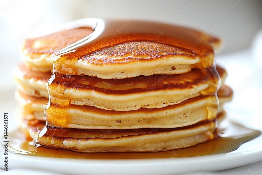 Delicious golden pancakes drenched in maple syrup a delightful breakfast treat perfect stack of Delicious golden pancakes drenched in maple syrup a delightful breakfast treat perfect stack of