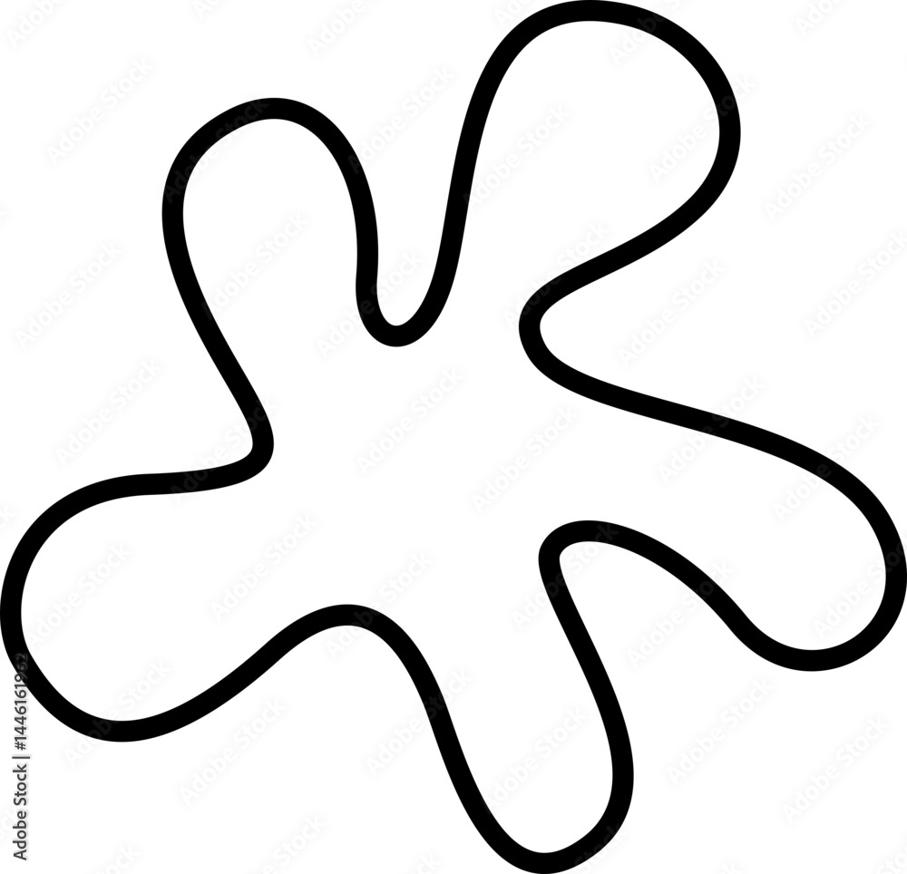 Black line drawing of an abstract organic shape with curved lobes and an irregular, freeform contour. Black line drawing of an abstract organic shape with curved lobes and an irregular, freeform contour.