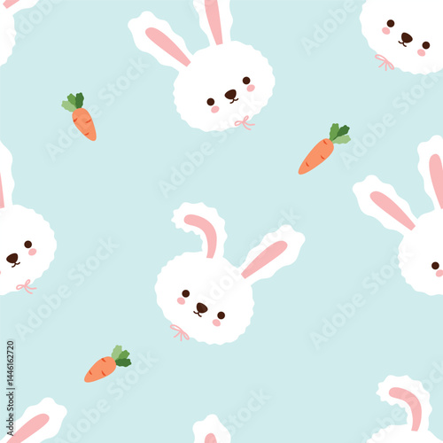 Seamless pattern with rabbits and carrots vector background.