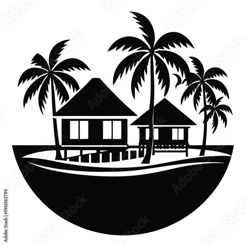Tropical Island Getaway Beachfront Bungalows and Palm Trees