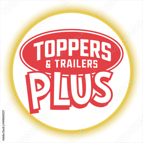 Toppers and Trailers Plus Logo Design,Red Oval Automotive Business Logo,Bold Trailer Dealer Logo Template,,Vehicle Accessories Store Logo Design,Industrial Transport Logo Concept