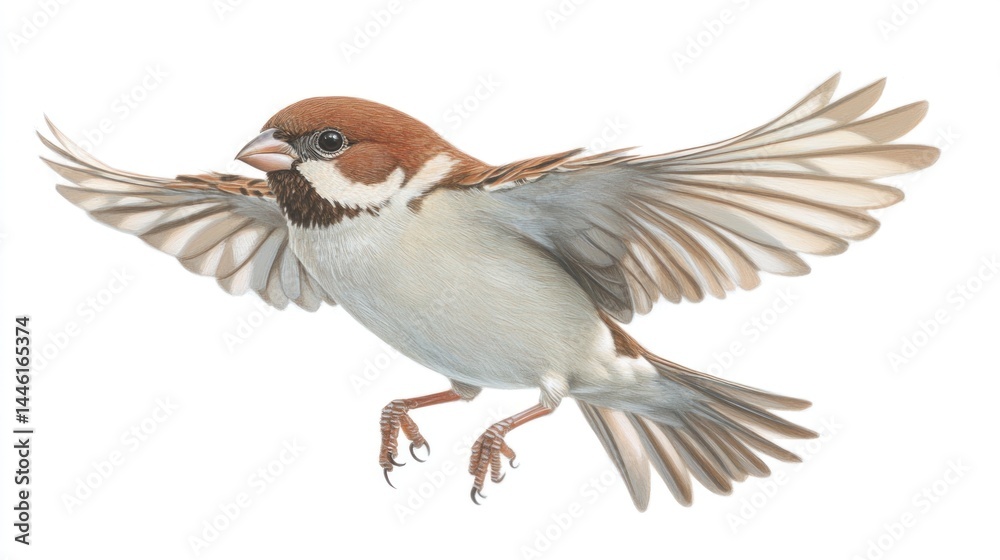 Obraz premium Elusive Eurasian Tree Sparrow in Flight