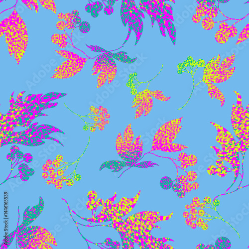 Abstract floral seamless pattern. Bright colors, gouache painting.hand drawn, not AI