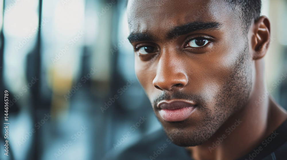 Fototapeta premium Close-up of a patientÃ¢ÂÂs face focused in determination during a rehab session