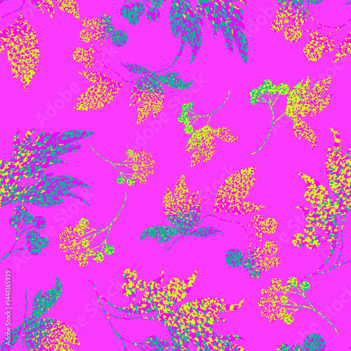 Abstract floral seamless pattern. Bright colors, gouache painting.hand drawn, not AI