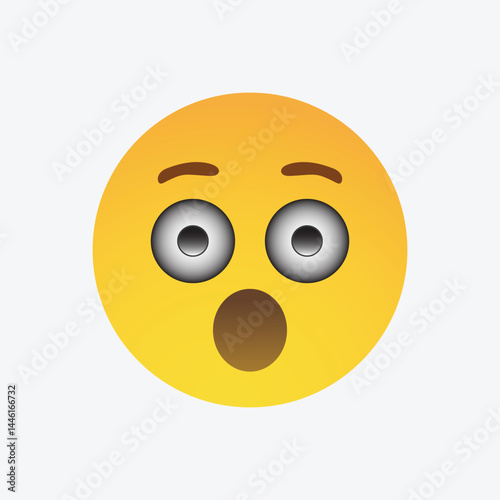 Rounded surprised shocked wow emoji reaction vector illustration.