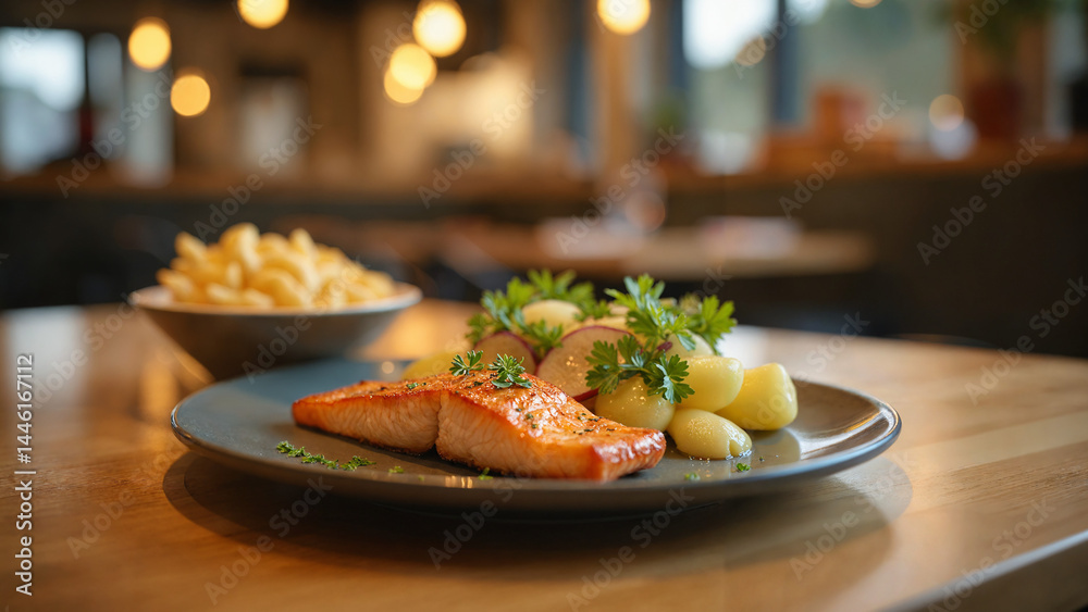grilled salmon steak with vegetables