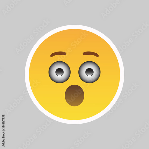 Rounded surprised shocked wow emoji reaction vector illustration.