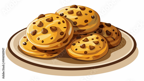 A tempting set of cookies, full of homemade goodness.
Chocolate chips and golden dough balance beautifully.
Presented on a minimal white plate for clarity and focus.
Perfect for bakery menus, labels, 