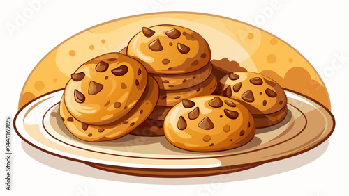 A tempting set of cookies, full of homemade goodness.
Chocolate chips and golden dough balance beautifully.
Presented on a minimal white plate for clarity and focus.
Perfect for bakery menus, labels, 