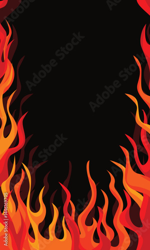 Blank dark background with fire flames