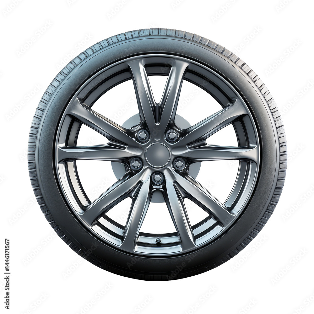 Car wheel in a sleek design isolated on a transparent background showcasing accents and detailed craftsmanship, car wheel isolated on transparent Car wheel in a sleek design isolated on a transparent background showcasing accents and detailed craftsmanship, car wheel isolated on transparent