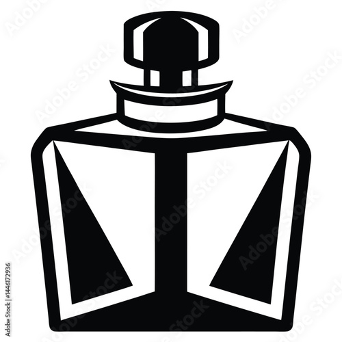 Perfume Bottle Black and White Illustration, Elegant Glass Container, Beauty Product Icon