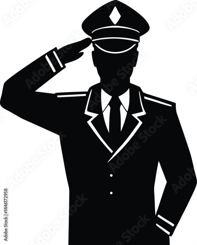 silhouette of a pilot saluting on white background.eps