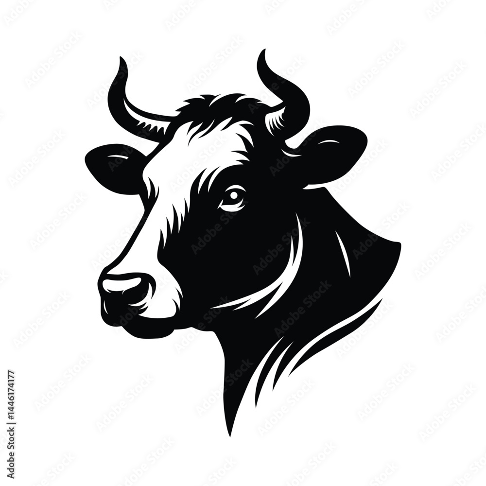 Cow Head Silhouette Vector Illustration White Background Cow Head Silhouette Vector Illustration White Background