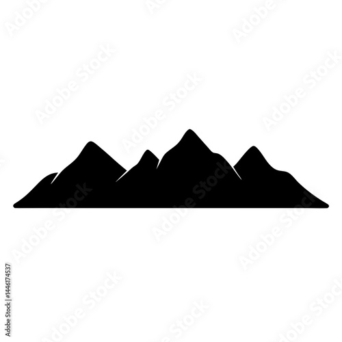 Simple black silhouette of a mountain range against white background scenic landscape