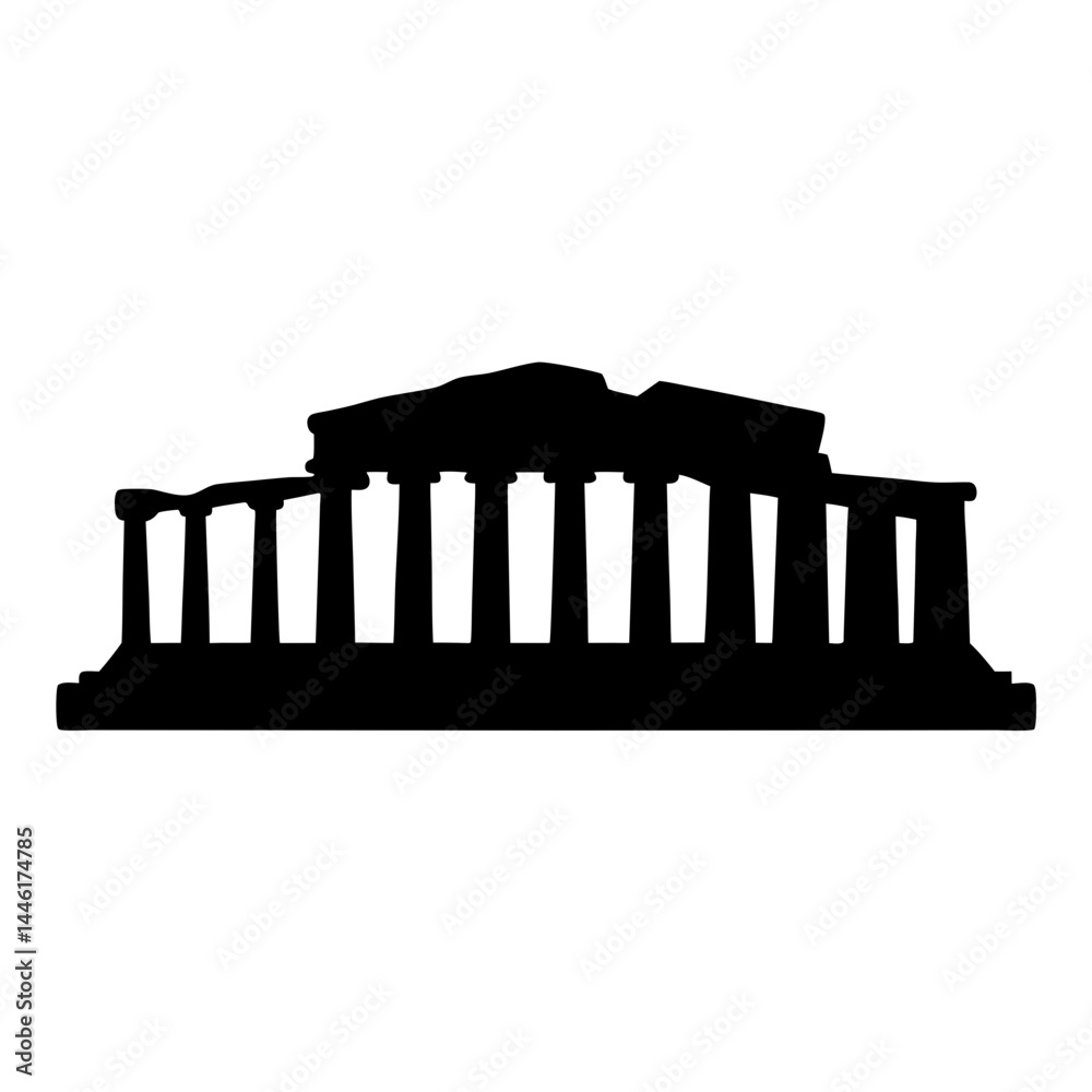 Obraz premium Parthenon Silhouette Depicting Ancient Greek Architecture and Classical Temple Design on White