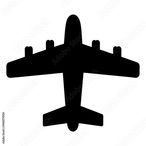 Simple silhouette of a large aircraft with four engines in a top view