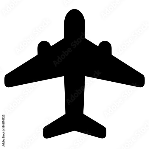 Black silhouette illustration of a passenger airplane with two engines on wings