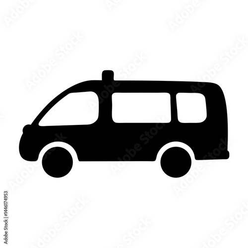 Black silhouette of a minivan with a top box for transporting people