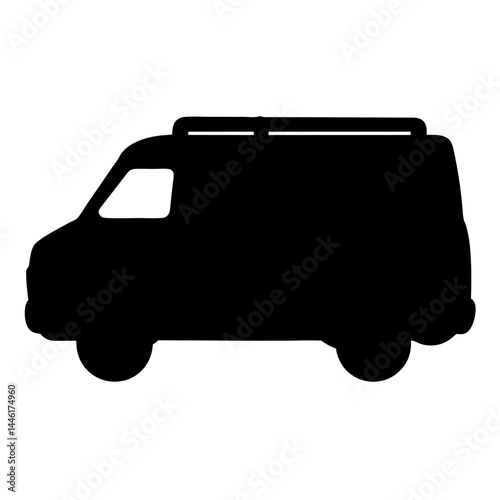 Silhouette of a van with a roof rack ready for adventure
