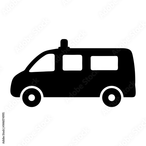 Black silhouette of a van with a light bar on the roof