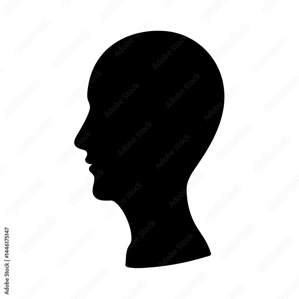 Silhouette of a human head in profile view against white background Silhouette of a human head in profile view against white background