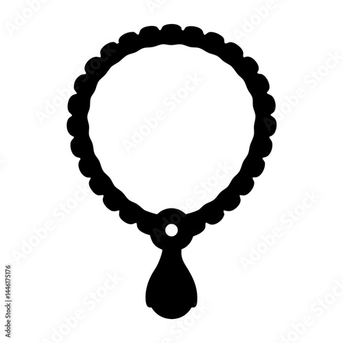 Elegant necklace silhouette featuring a round scalloped design and teardrop pendant