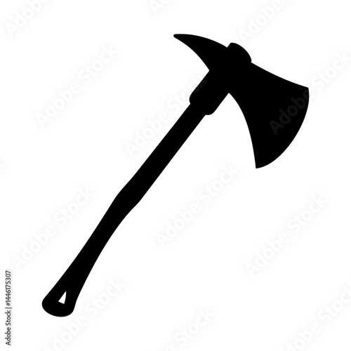 Silhouette of a fire axe, a tool of firefighters, on white background
