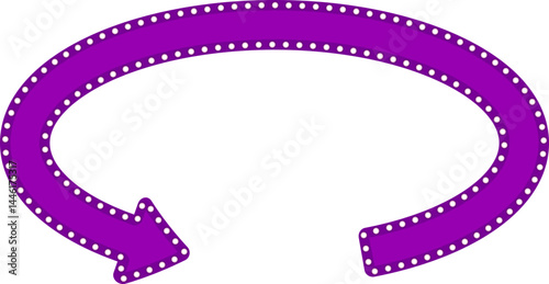 Circular and oval graphic arrow in the shape of a circle, in the shape of a retro panel with circles of lamps around, to point and indicate information