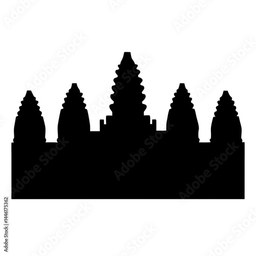 Black silhouette of an Angkor Wat style temple with five spires
