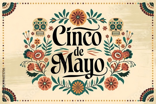 Colorful Cinco de Mayo Letter Art with Mexican Festive Elements – Sombreros, Maracas & Confetti