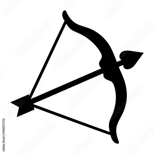 Simple Black Silhouette of a Bow and Arrow Aimed to the Left