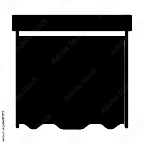 Black silhouette of a window covering with decorative trim along the bottom